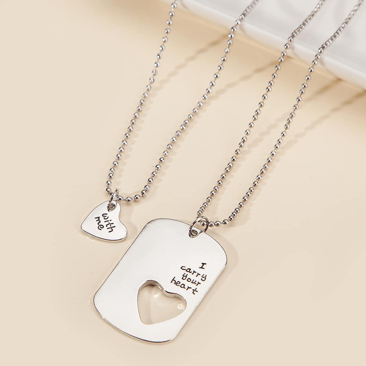 

2pcs Heart Couple Pendant Necklace, Silver