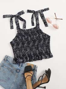 Áo hai dây Plus Size Thắt nút Tất cả trên in Boho - màu đen - Xem 1