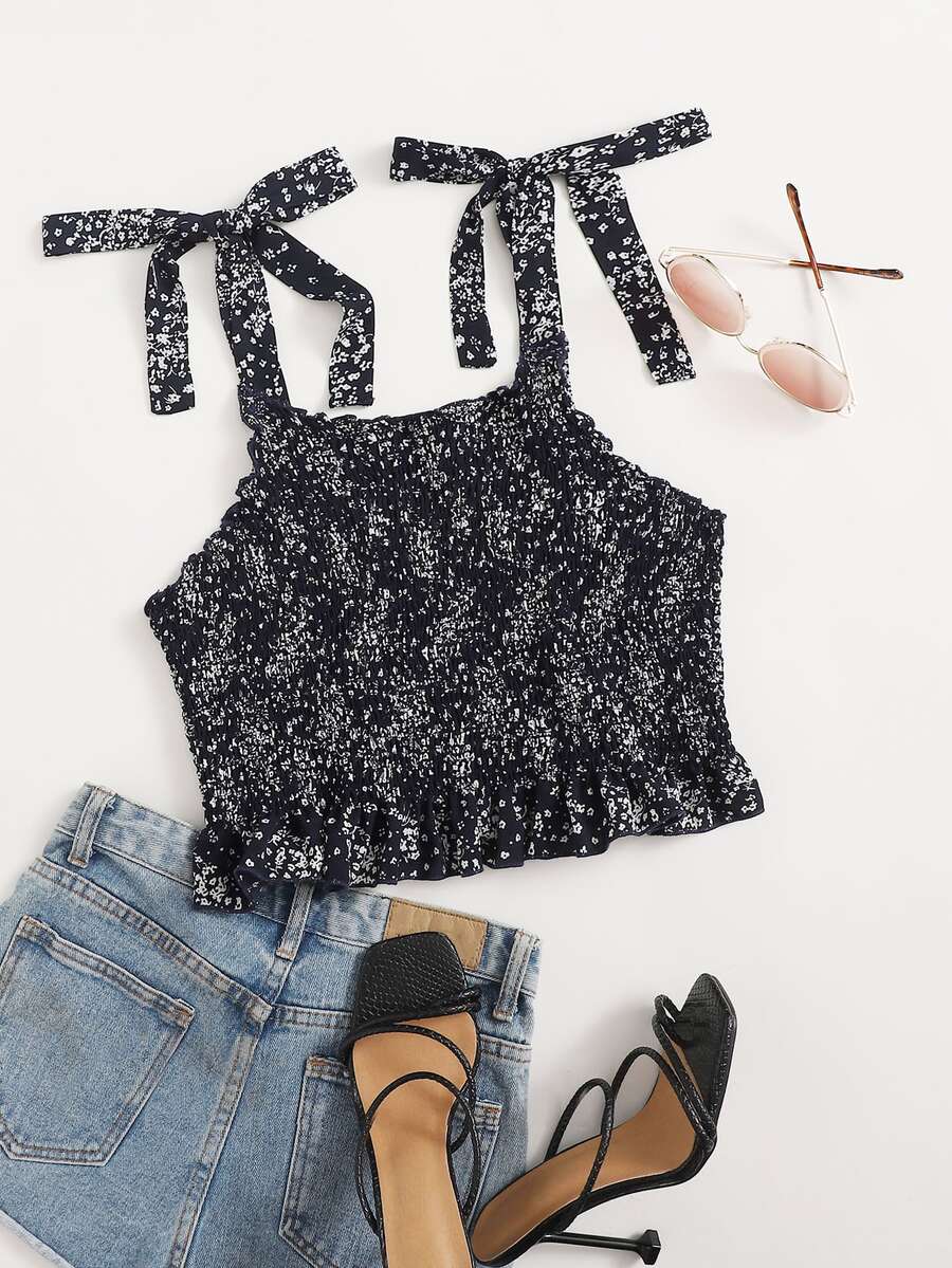 Áo hai dây Plus Size Thắt nút Tất cả trên in Boho - màu đen - Xem 1