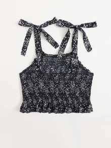 Áo hai dây Plus Size Thắt nút Tất cả trên in Boho - màu đen - Xem 2