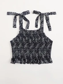 Áo hai dây Plus Size Thắt nút Tất cả trên in Boho - màu đen - Xem 4