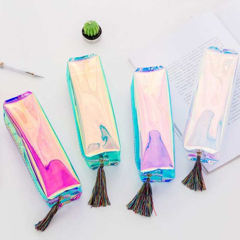 

1pc Random Holographic Tassel Pencil Case, Multicolor