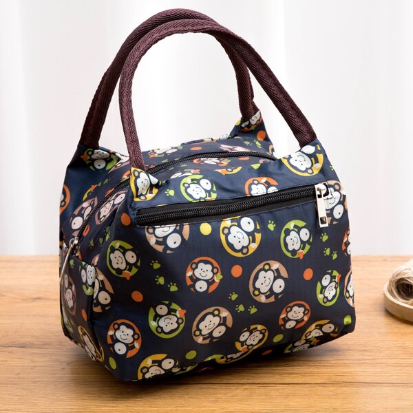 

Cartoon Monkey Print Lunch Box Storage Bag, Multicolor
