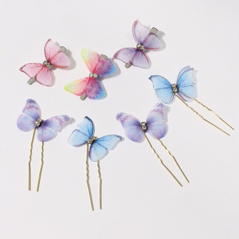 

3pcs Butterfly Hair Clip & 4pcs Pin, Multicolor