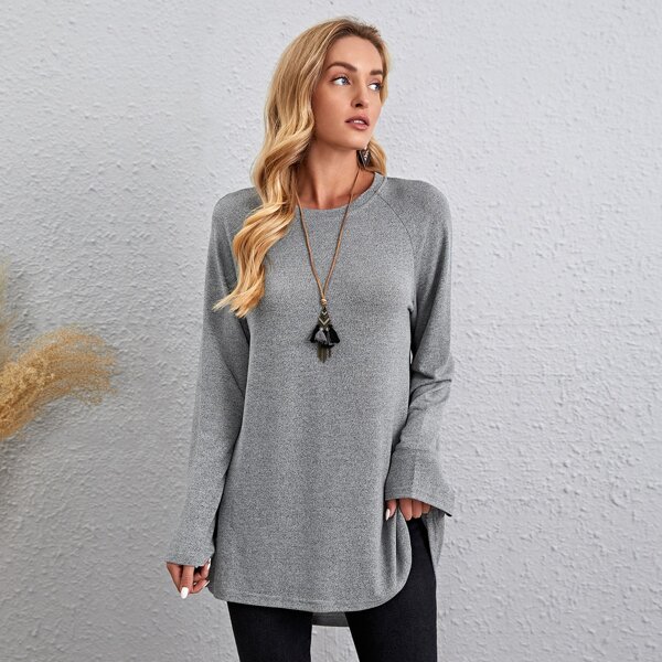 

Round Neck Raglan Sleeve Longline Tee, Grey