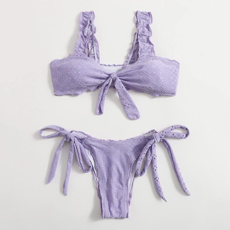 

Schiffy Knot Front Tie Side Bikini Swimsuit, Purple