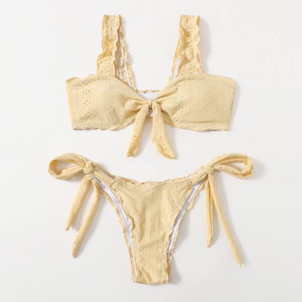 

Schiffy Knot Front Tie Side Bikini Swimsuit, Yellow