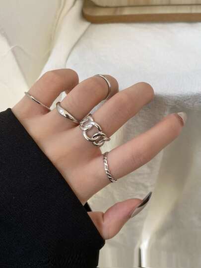 5ピース チェーンデザイン リングの画像