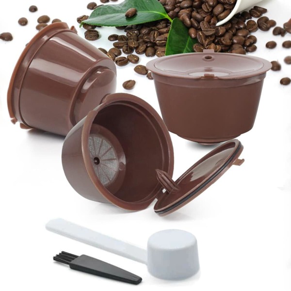 

3pcs Coffee Capsule Cup & 1pc Spoon & 1pc Brush, Brown