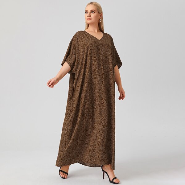 

Plus Batwing Sleeve Leopard Dress, Brown