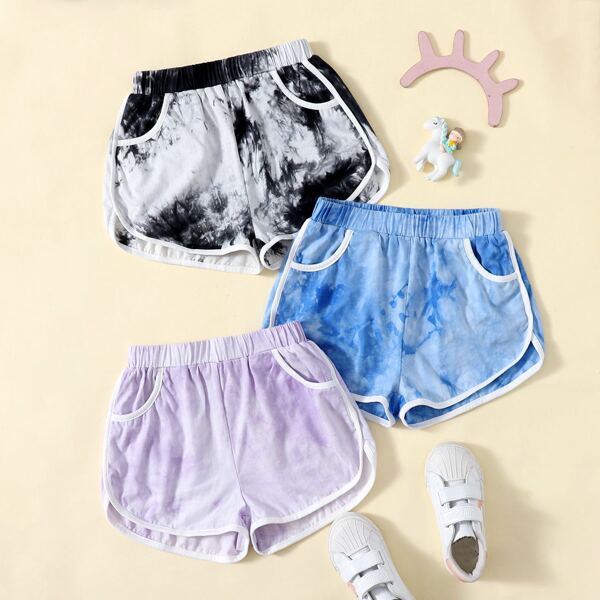 

Girls 3 Pack Tie Dye Contrast Binding Dolphin Shorts, Multicolor