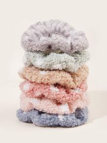 6入組波卡圓點圖案絨毛髮圈 - 彩色 - 查看 1