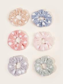 6入組波卡圓點圖案絨毛髮圈 - 彩色 - 查看 2