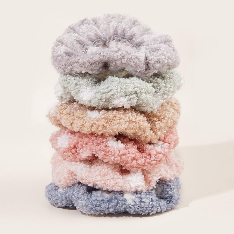 

6pcs Polka Dot Pattern Teddy Scrunchie, Multicolor