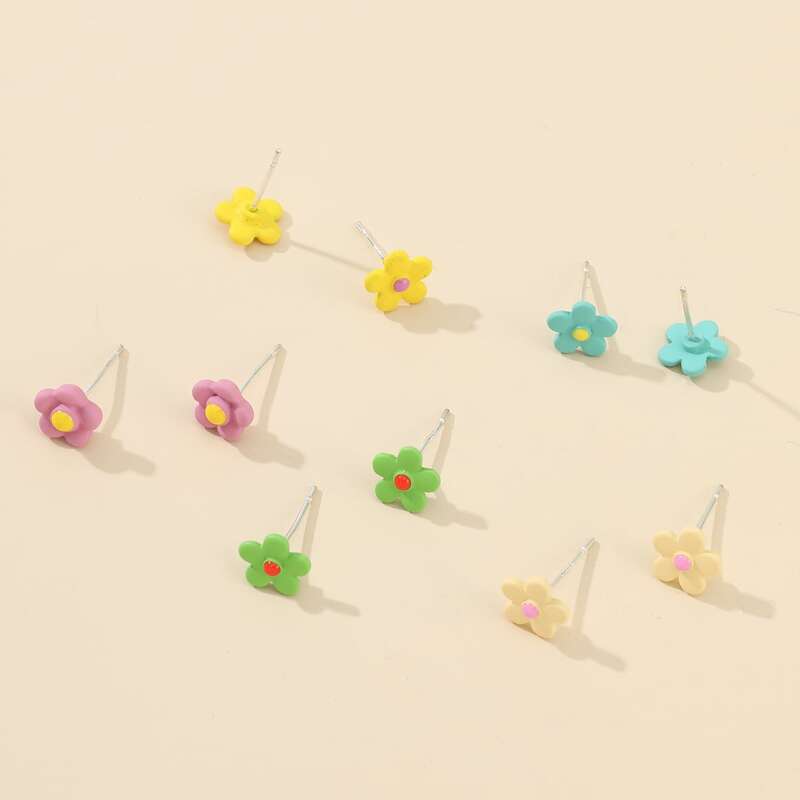 

5pairs Floral Stud Earrings, Multicolor