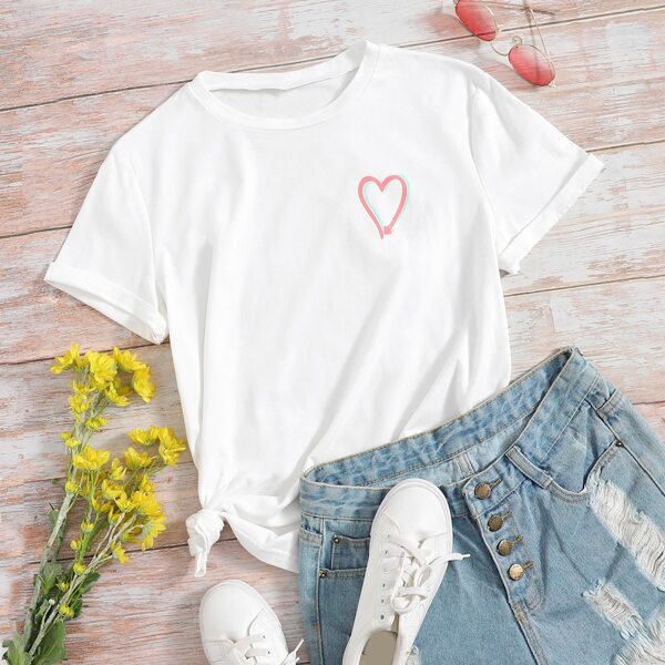

Heart Print Tee, White