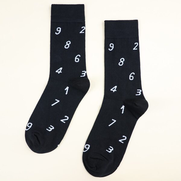 

Men Arabic Numerals Print Crew Socks, Black