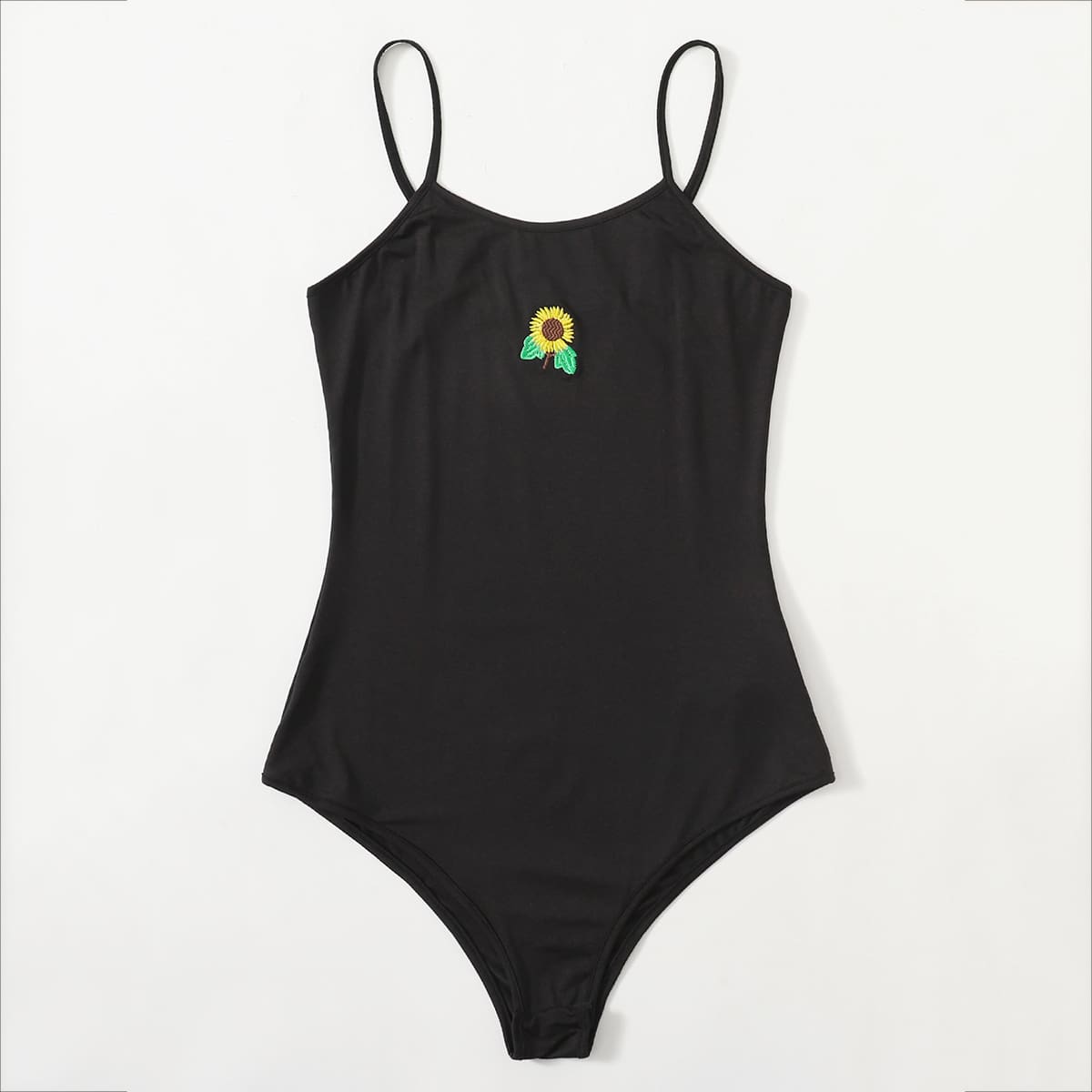 

Sunflower Embroidery Cami Bodysuit, Black