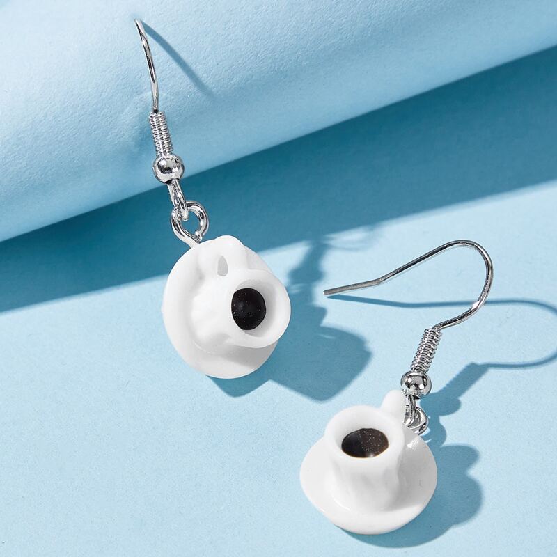 

Coffee Cup Design Drop Earrings, White