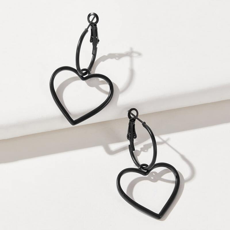 

Heart Hoop Earrings, Black