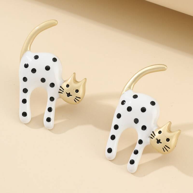 

Polka Dot Cat Stud Earrings, White