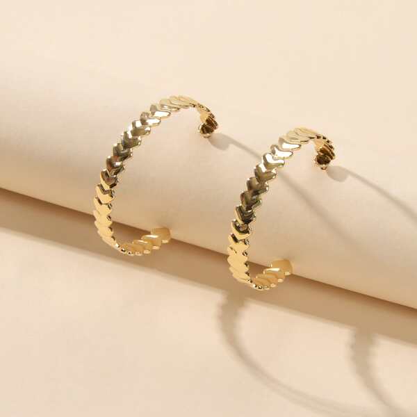 

Heart Design Open Hoop Earrings, Gold
