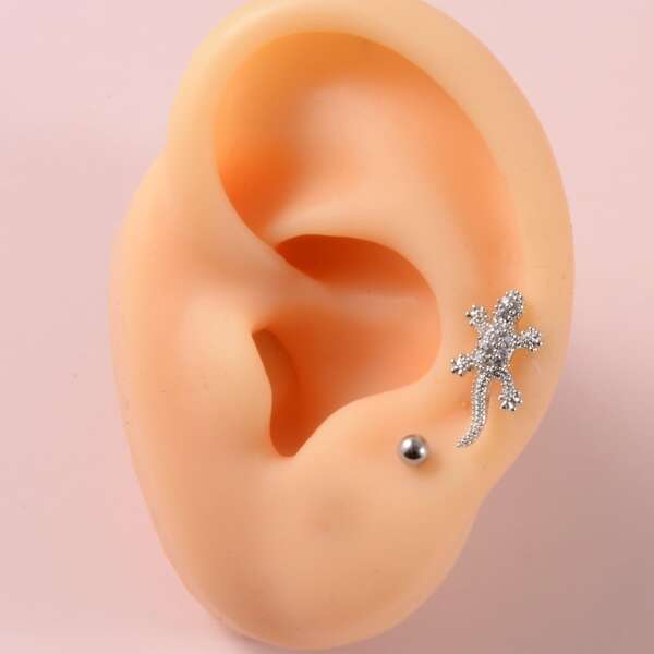 

2pcs Lizard Design Stud Earring, Silver