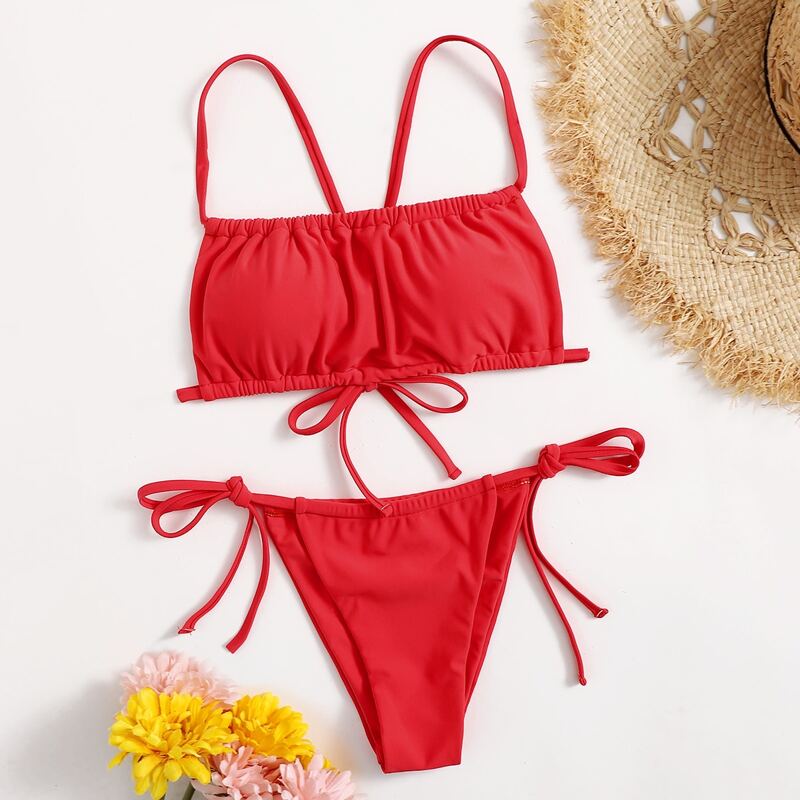 

Crisscross Tie Side Bikini Swimsuit, Red
