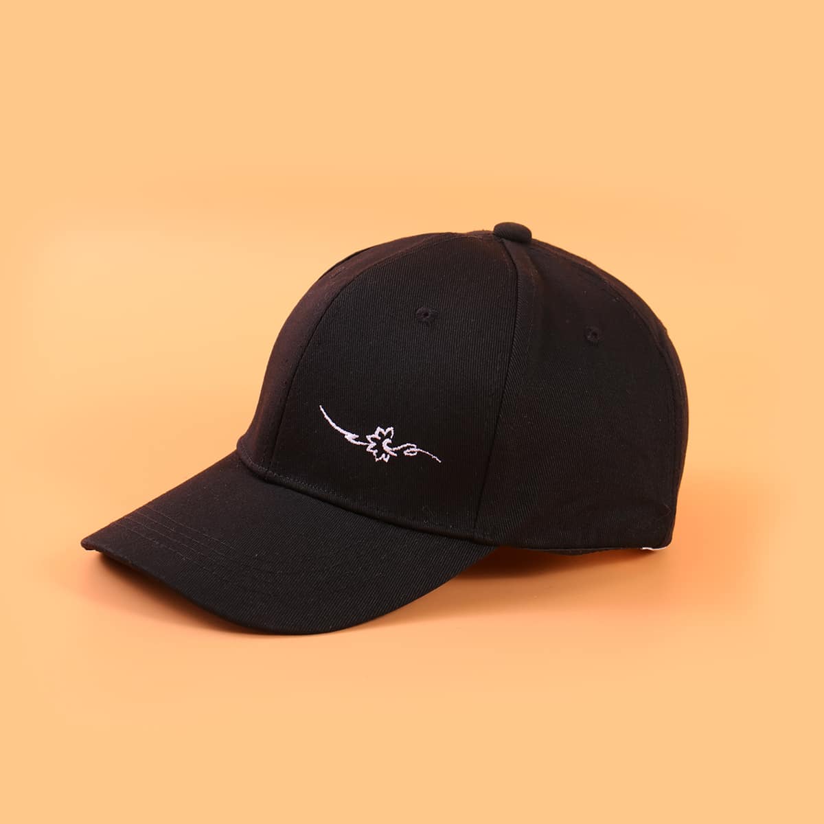 

Floral Embroidery Baseball Cap, Black