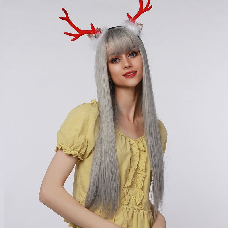 

Long Straight Wig With Bangs, Grey