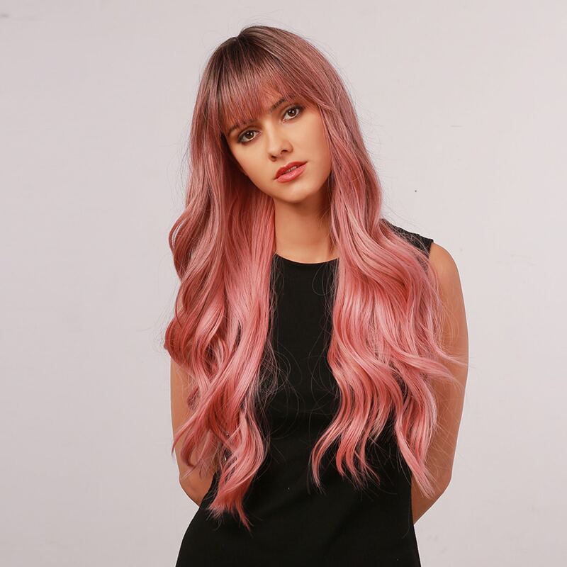

Long Curly Wig With Bangs, Pink