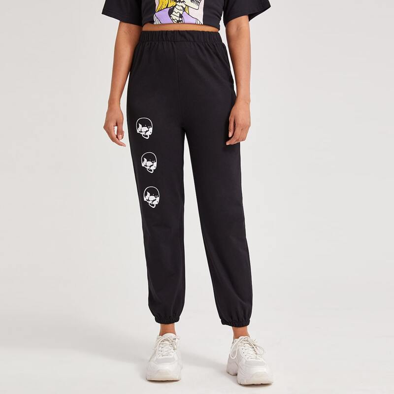 

Skull Graphic Sweatpants, Black