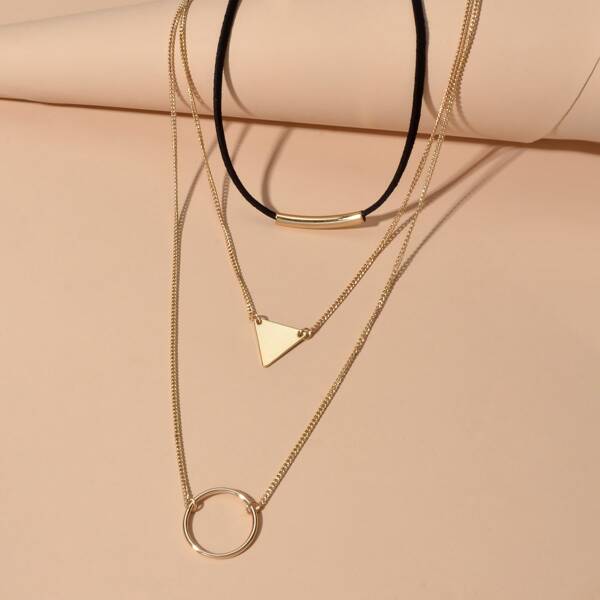 

2pcs Geometric Charm Layered Necklace, Multicolor
