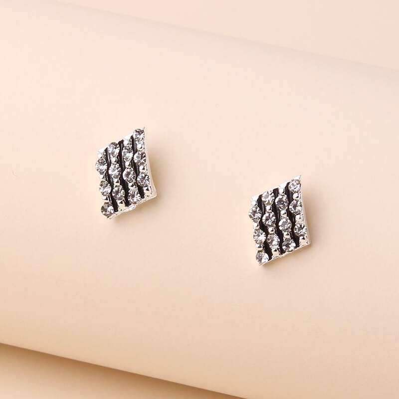 

Rhinestone Square Stud Earrings, Silver