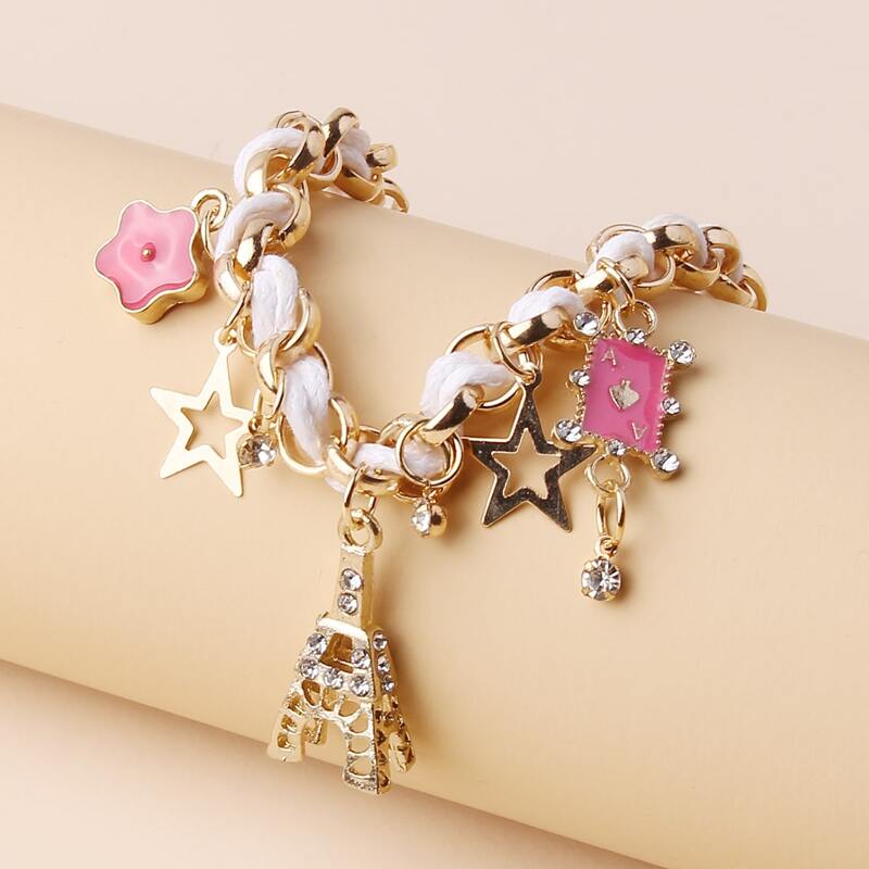 

Iron Tower Charm Chain Bracelet, Hot pink