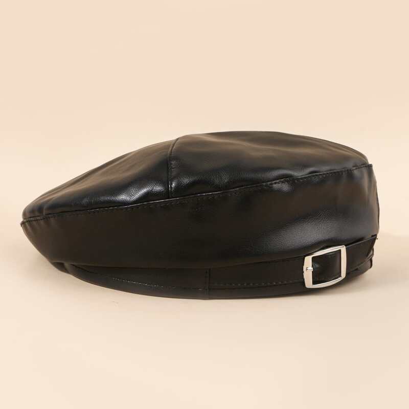 

Faux Leather Beret, Black