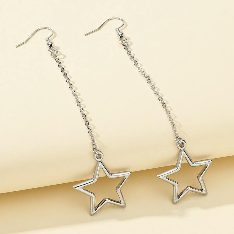 

Star Chain Drop Earrings, Silver