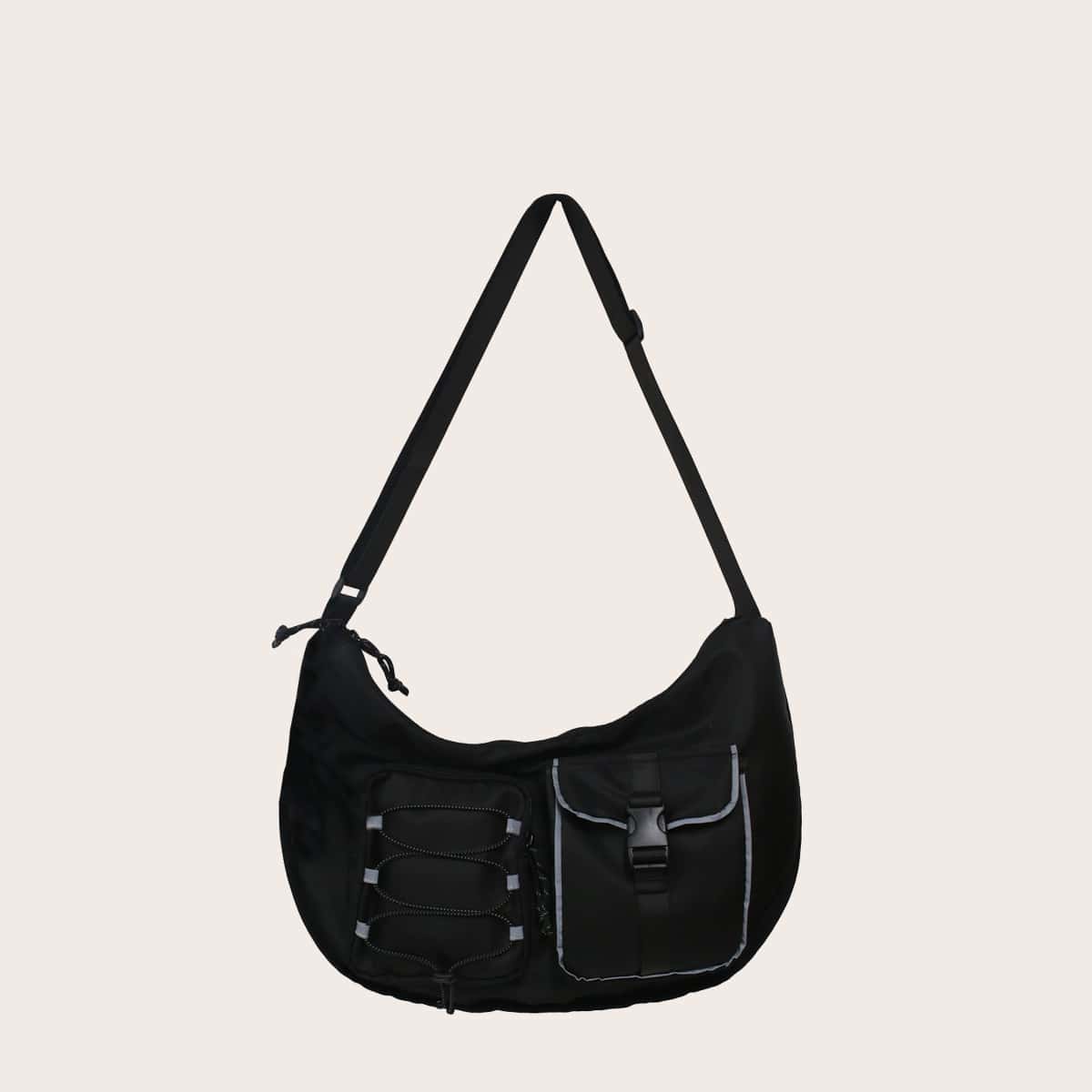 

Guys Drawstring Decor Crossbody Bag, Black