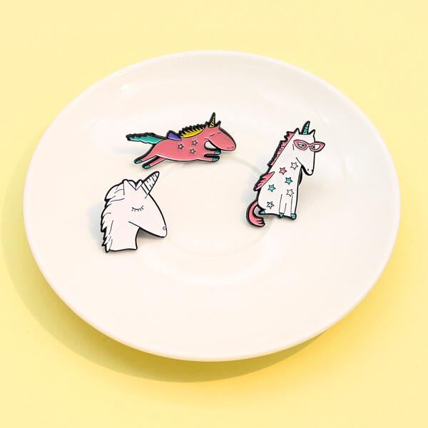 

3pcs Cartoon Unicorn Design Brooch, Multicolor