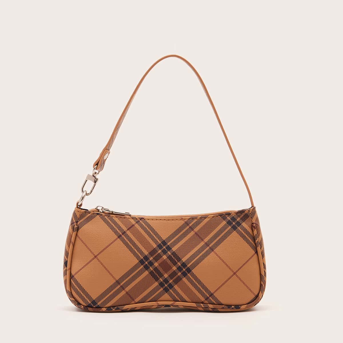 

Plaid Baguette Bag, Mocha brown