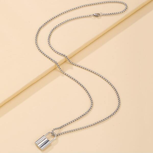 

Lock Charm Necklace, Silver