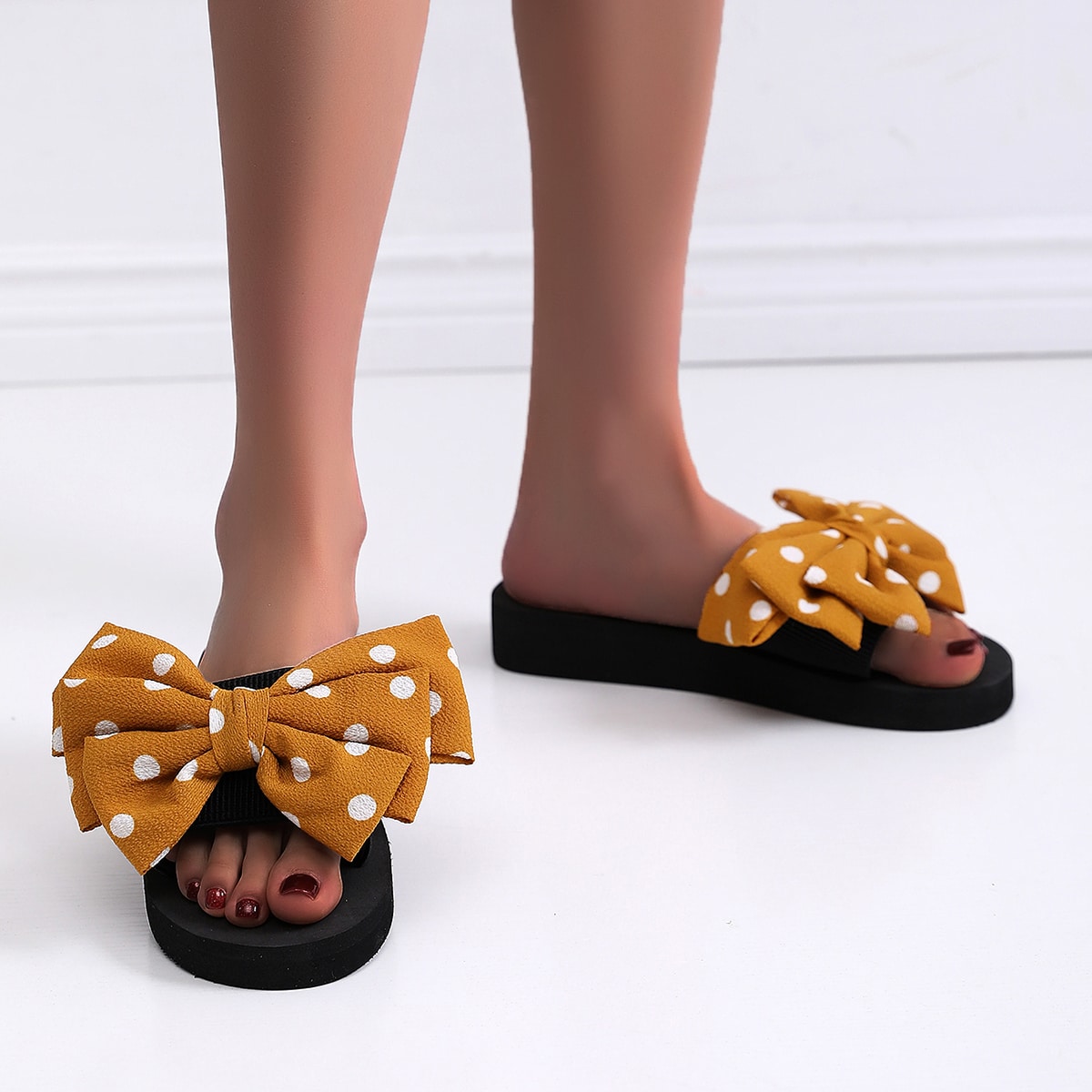 с бантом В горошек Модный Тапочки & Вьетнамки