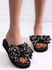 Floral Graphic Bow Decor Slides - Black - View 1
