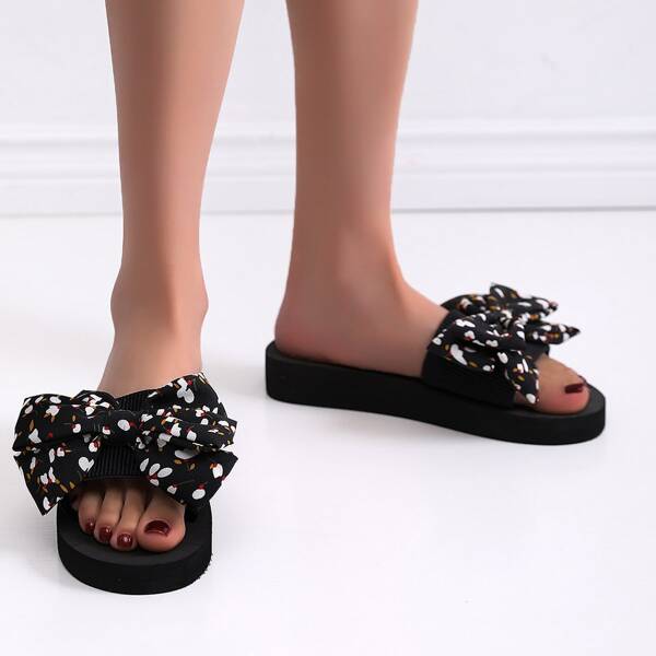 

Floral Graphic Bow Decor Slides, Black