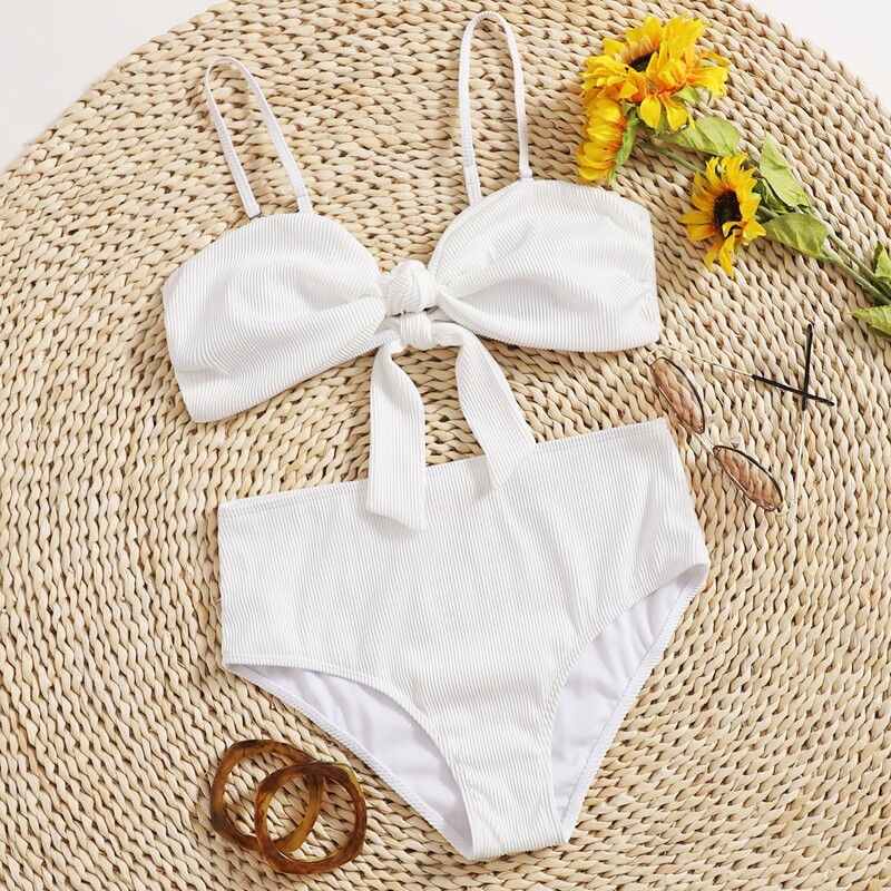 

Knot Decor High Waist Bikini Swimsuit, White