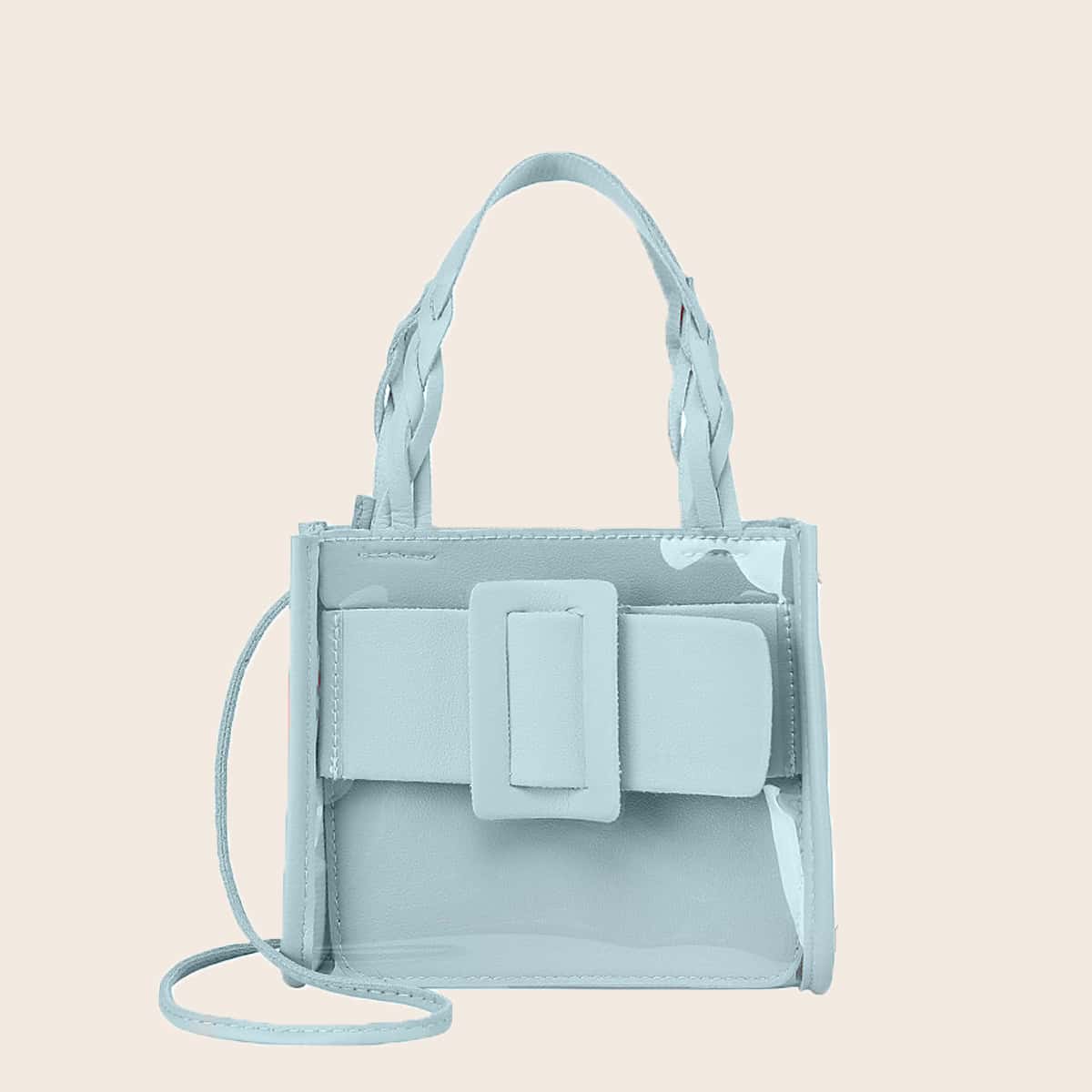 

Buckle Decor Clear Satchel Bag, Green
