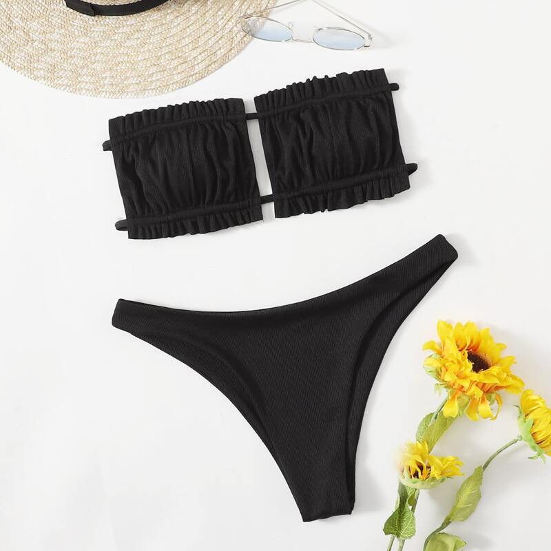 

Ruched Bust Frill Bikini Swimsuit, Black