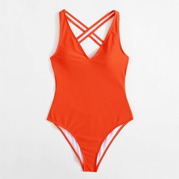 

Crisscross Cut-out Back One Piece Swimsuit, Orange