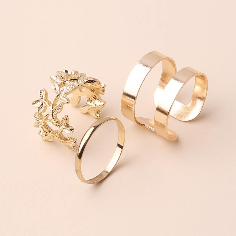 

3pcs Leaf Cuff Ring, Gold