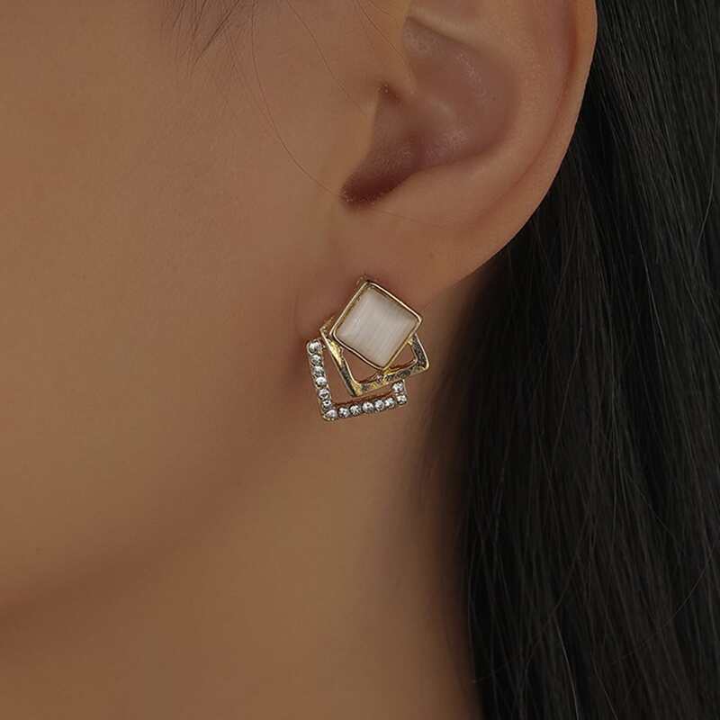 

Layered Square Stud Earrings, Gold